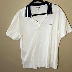 Lacoste blue stripe collar white shirt